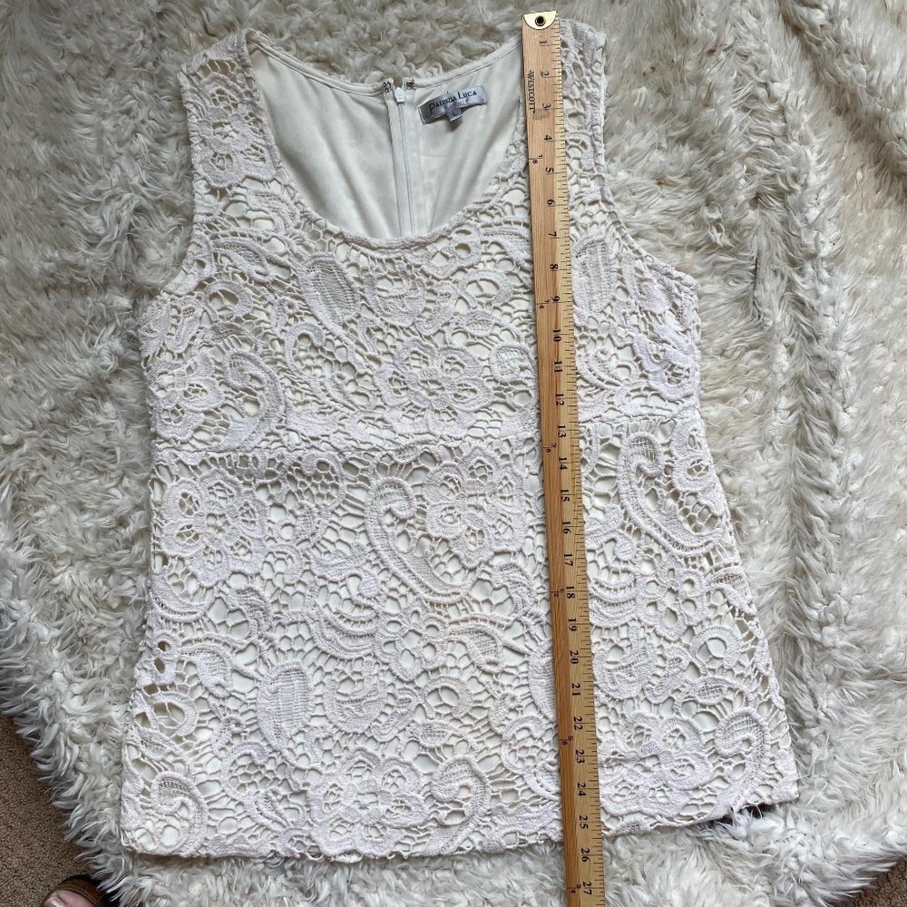 Patrizia Luca Womens Ivory Sleeveless Embellished Lace Top Large - Picture 7 of 8